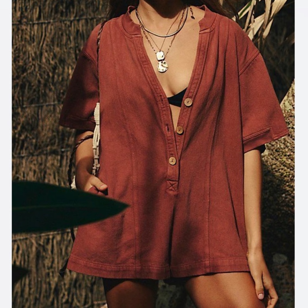 Free people Easton romper rust red orange onesie jumpsuit NWOT